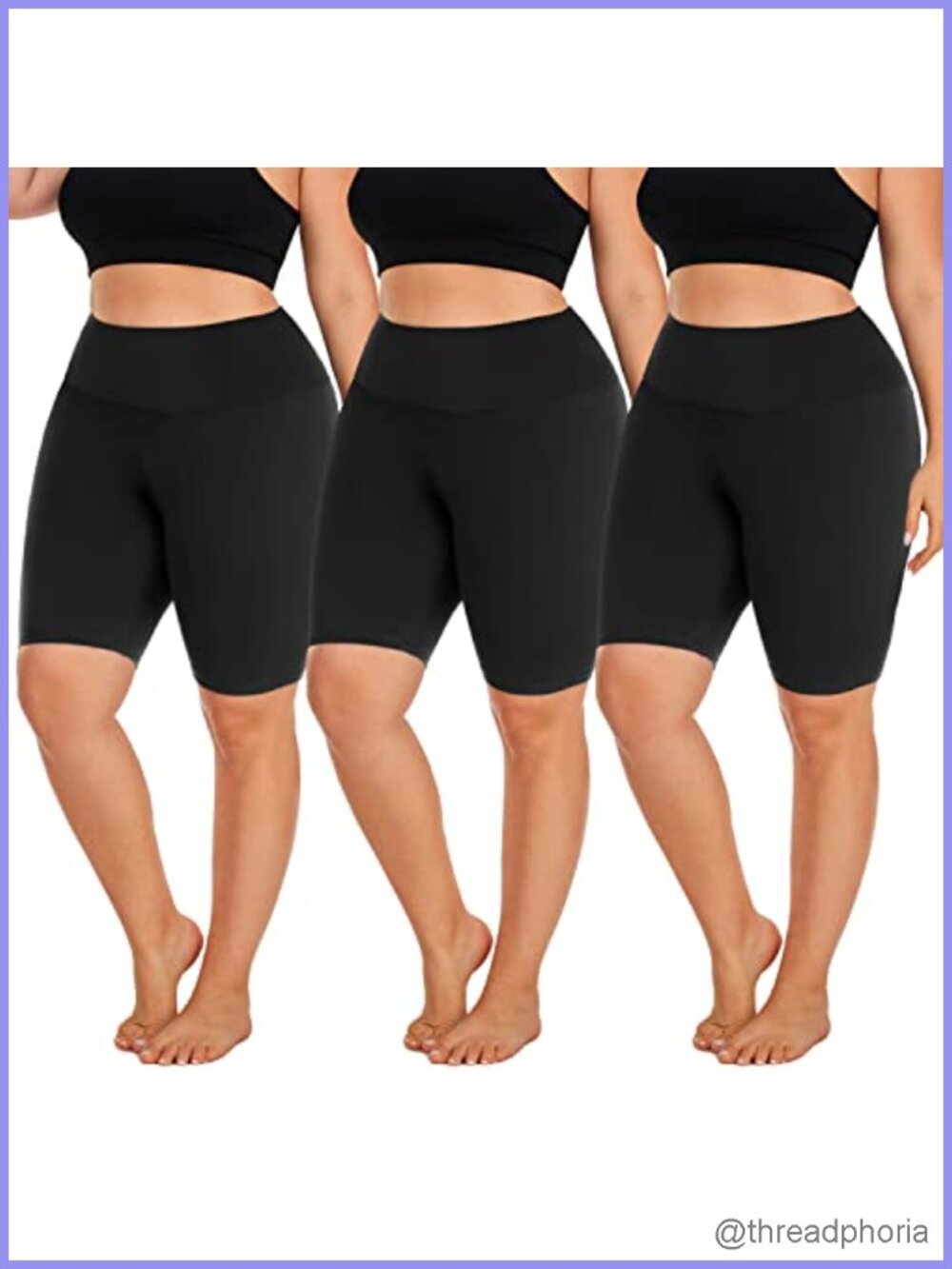Plus Size High Waisted Biker Shorts for Women 3 Pack 8" Inseam Non-See-Through